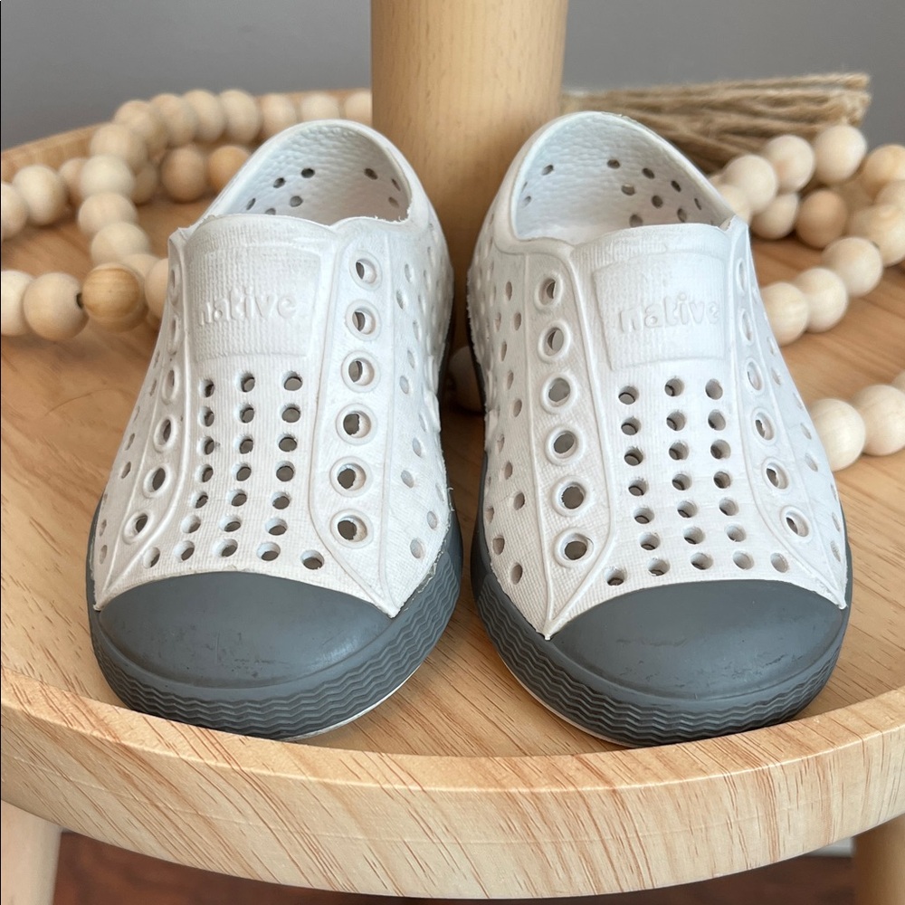 Native Kids White Slip-On Water Shoes with Gray Toe